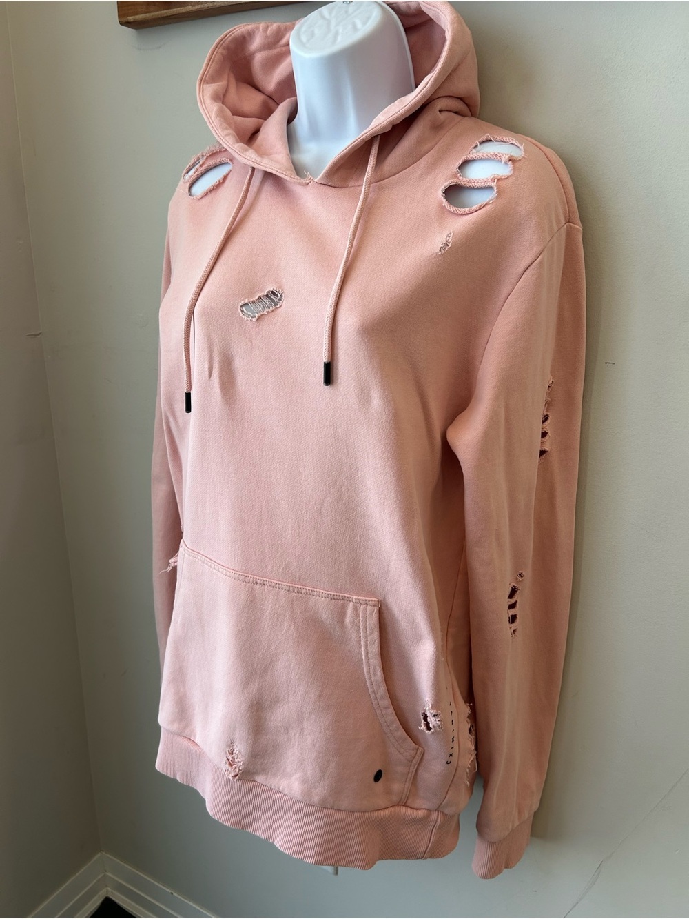Blush Pink Distressed Hoodie Grunge Y2K Emo Alt Streetwear Small
